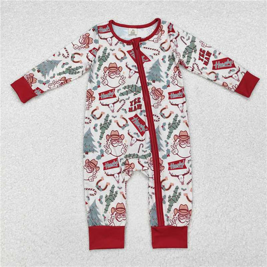 LR1278 Modal Santa Claus Cactus Bull Head Beige Zipper Long Sleeve Jumpsuit