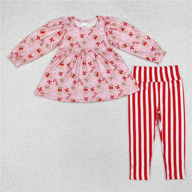 GLP1366 Gingerbread Cane Pink Long Sleeve Red Striped Pants Suit