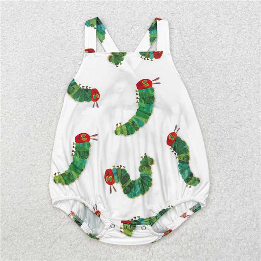 SR1608 Boys cartoon caterpillar white vest jumpsuit