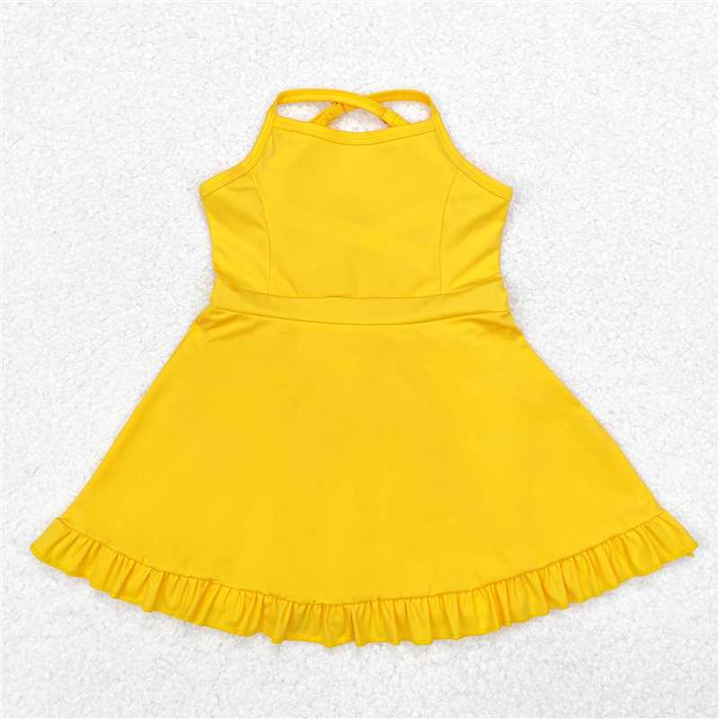 S0455 Solid yellow sportswear skirt swimsuit