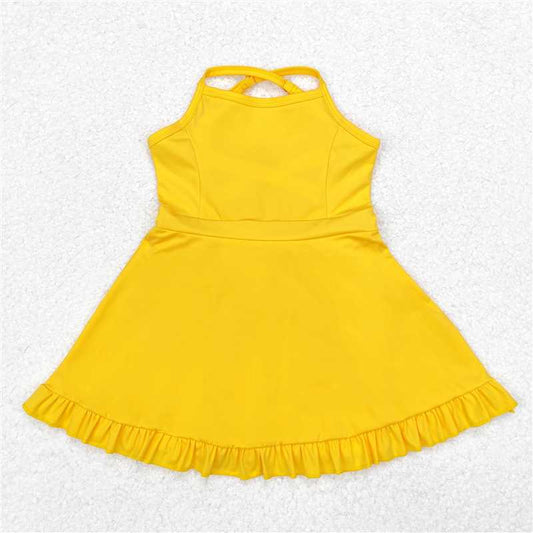 S0455 Solid yellow sportswear skirt swimsuit