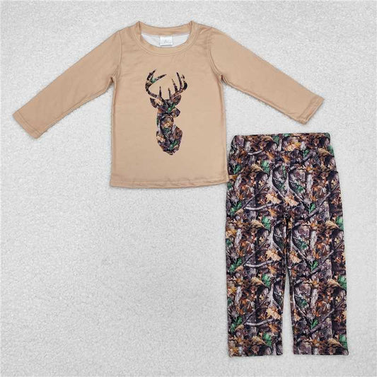 BLP0615 Branch and leaf camouflage deer brown long sleeve trousers suit