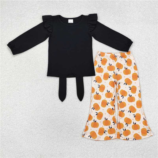 GLP1720 Solid black lace-up long-sleeved pumpkin polka dot trouser suit