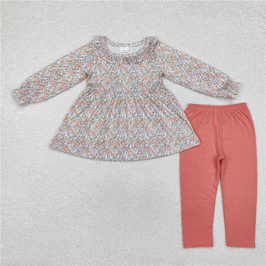 GLP1388 Yellow-orange floral long-sleeved trousers suit