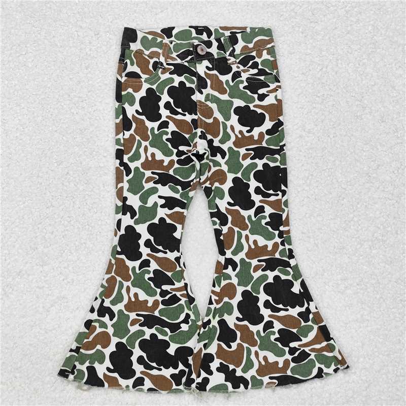 P0582 Brown green camouflage beige denim trousers