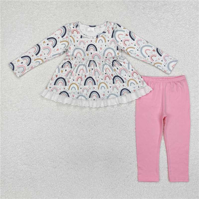 GLP1787 Rainbow heart lace long-sleeved pink trousers set