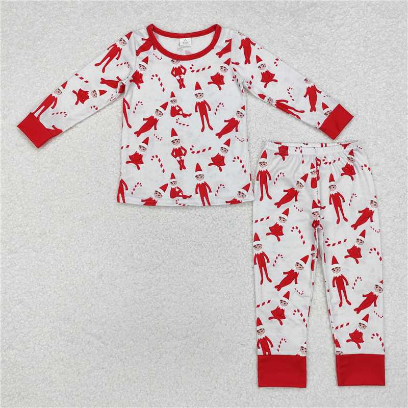 BLP0895 Modal Christmas Elf Cane Red Long Sleeve Long Pants Pajama Set