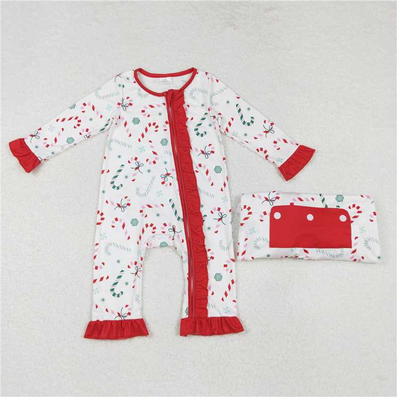 LR1842 Candy Cane Red Lace White Zipper Long Sleeve Bodysuit