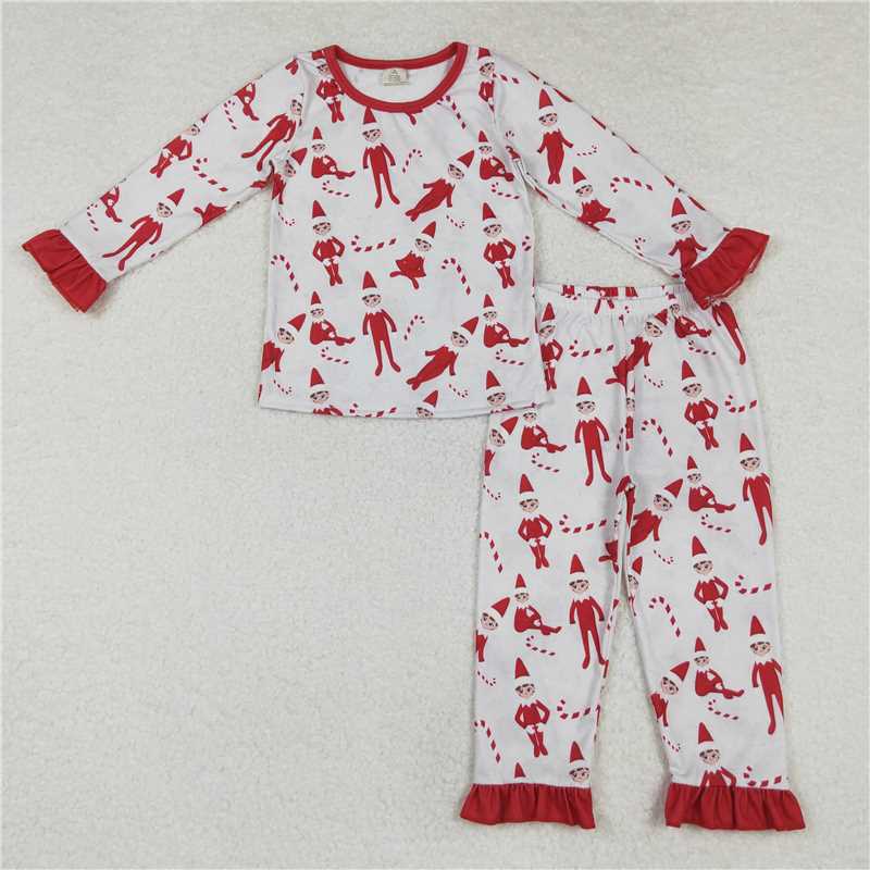 GLP1866 Modal Christmas elf cane lace red long-sleeved trousers pajamas set