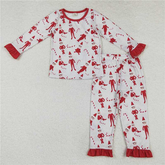 GLP1866 Modal Christmas elf cane lace red long-sleeved trousers pajamas set