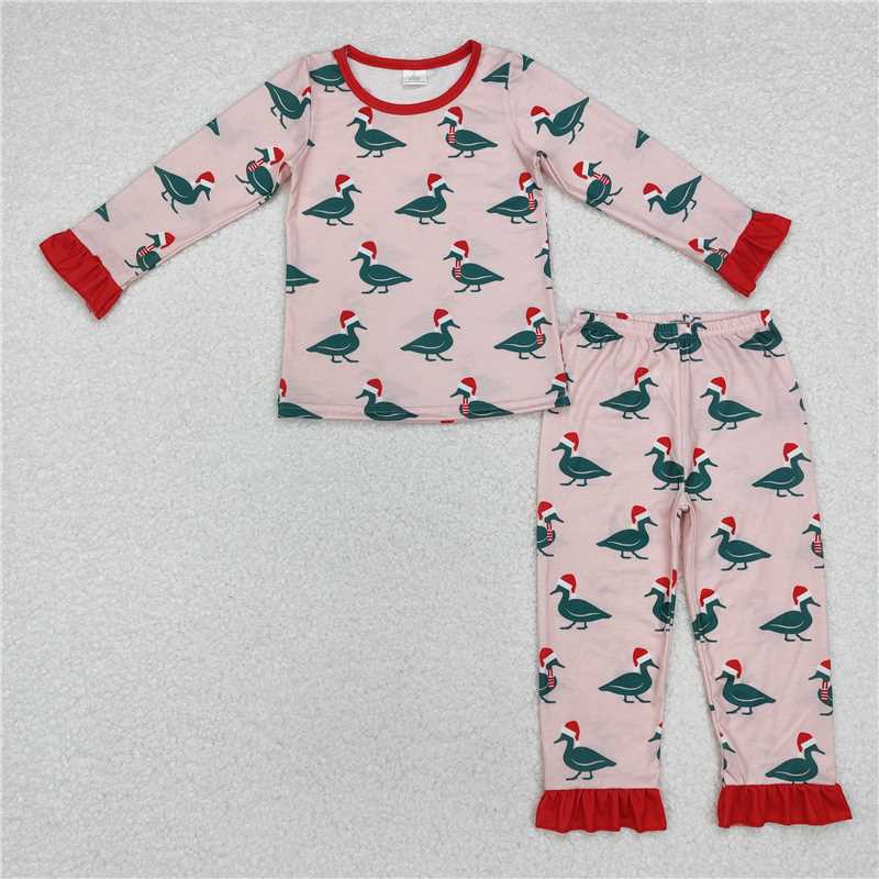 GLP1892 Modal Christmas duck pink long-sleeved trousers pajamas set