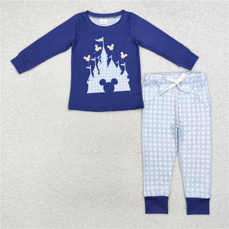 BLP0753 Mickey Castle navy blue long-sleeved plaid trousers suit