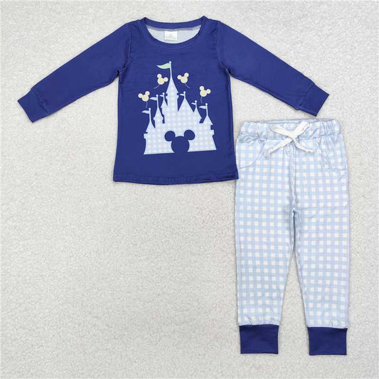 BLP0753 Mickey Castle navy blue long-sleeved plaid trousers suit