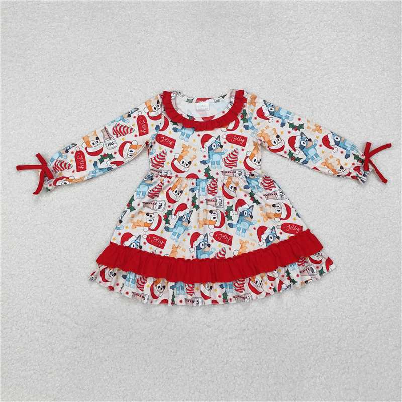 GLD0802 bluey Christmas milk biscuit lace red and white long-sleeved dress