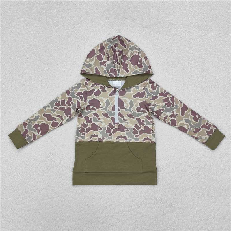 BT0913 Camo zipper pocket hooded long-sleeved top