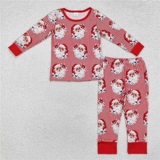 BLP0917 Modal Santa Claus red striped long-sleeved trousers pajamas set