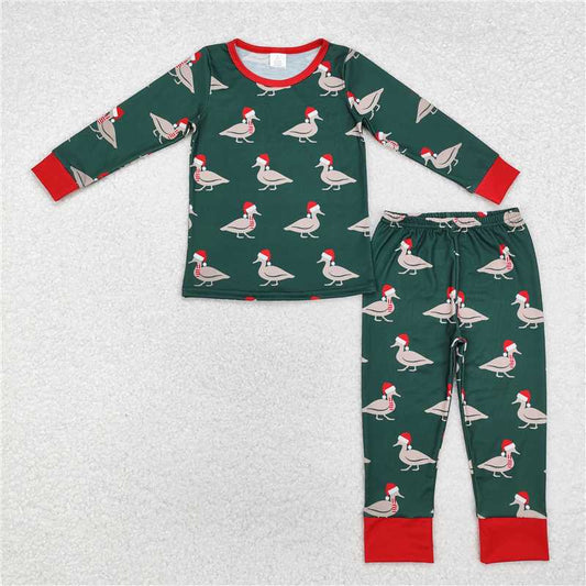 BLP0903 Modal Christmas duck green long-sleeved trousers pajamas set