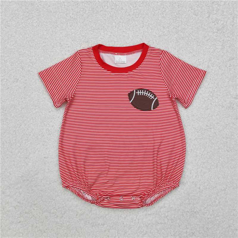 SR1956 Embroidered rugby red striped short-sleeved jumpsuit