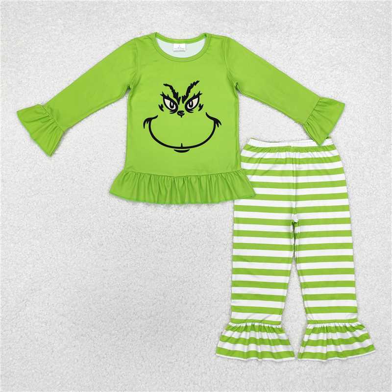 GLP1862 grinch smiley green long-sleeved striped trousers suit