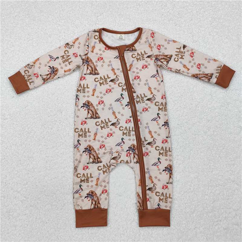 LR1991 call me modal duck puppy brown zipper long sleeve jumpsuit