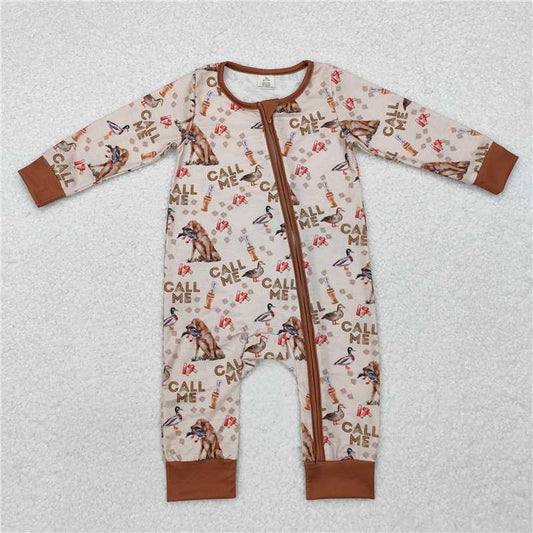 LR1991 call me modal duck puppy brown zipper long sleeve jumpsuit