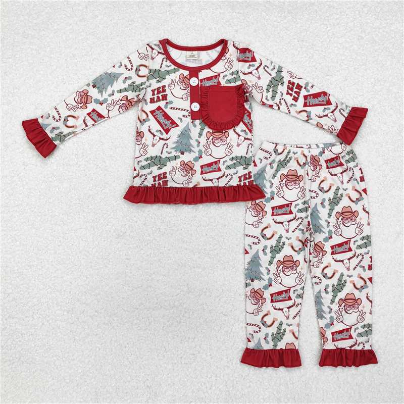 GLP1414 Modal Santa Claus Cactus Bull Head Lace Pocket Beige Long Sleeve Long Pants Pajama Set