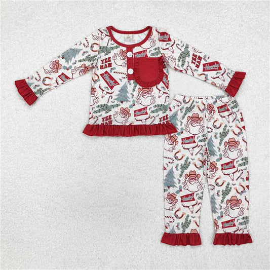 GLP1414 Modal Santa Claus Cactus Bull Head Lace Pocket Beige Long Sleeve Long Pants Pajama Set