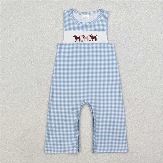 SR1868 Red scarf puppy blue plaid sleeveless jumpsuit