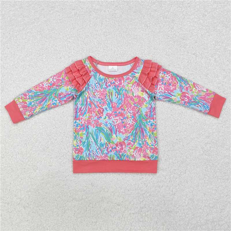 GT0766 Seagrass pink lace blue long-sleeved top