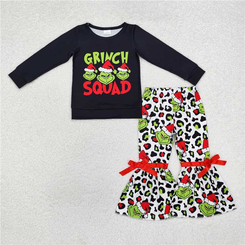 GLP1915 grinch leopard print black long sleeve white trousers suit