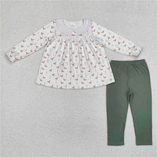 GLP1598 Duck white long sleeve green trousers suit