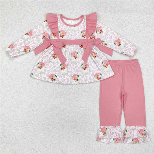 GLP1795 Santa Claus leopard print pink lace bow white long-sleeved trousers suit