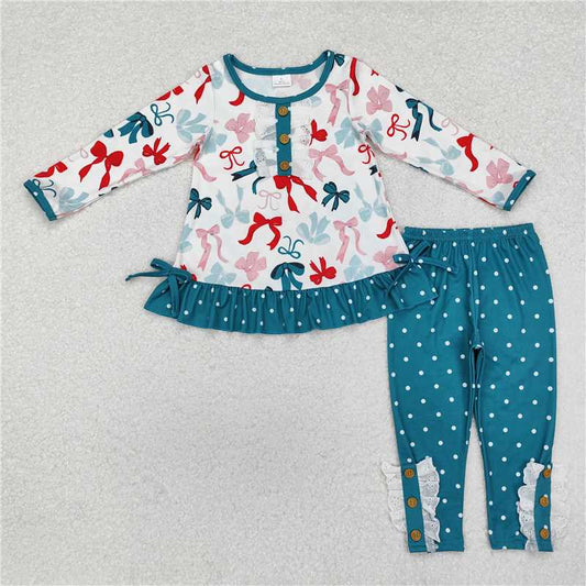 GLP1877 Christmas bow pattern polka dot lace long sleeve trousers suit