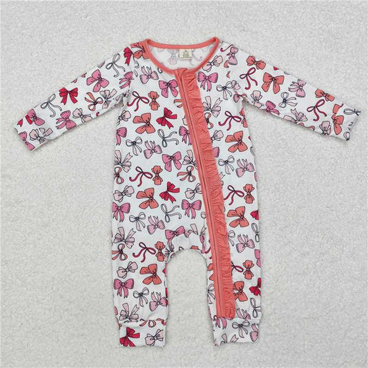 LR1905 Modal long-sleeved bodysuit with white zipper and bow pattern