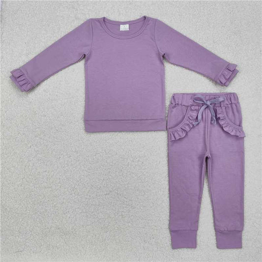 GLP2260 Pure purple lace cuffs long sleeve trousers set