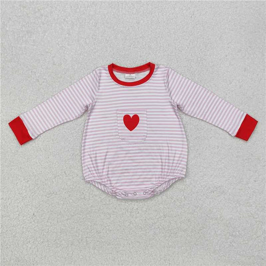 LR1855 Red heart and pink stripes pocket long sleeve jumpsuit