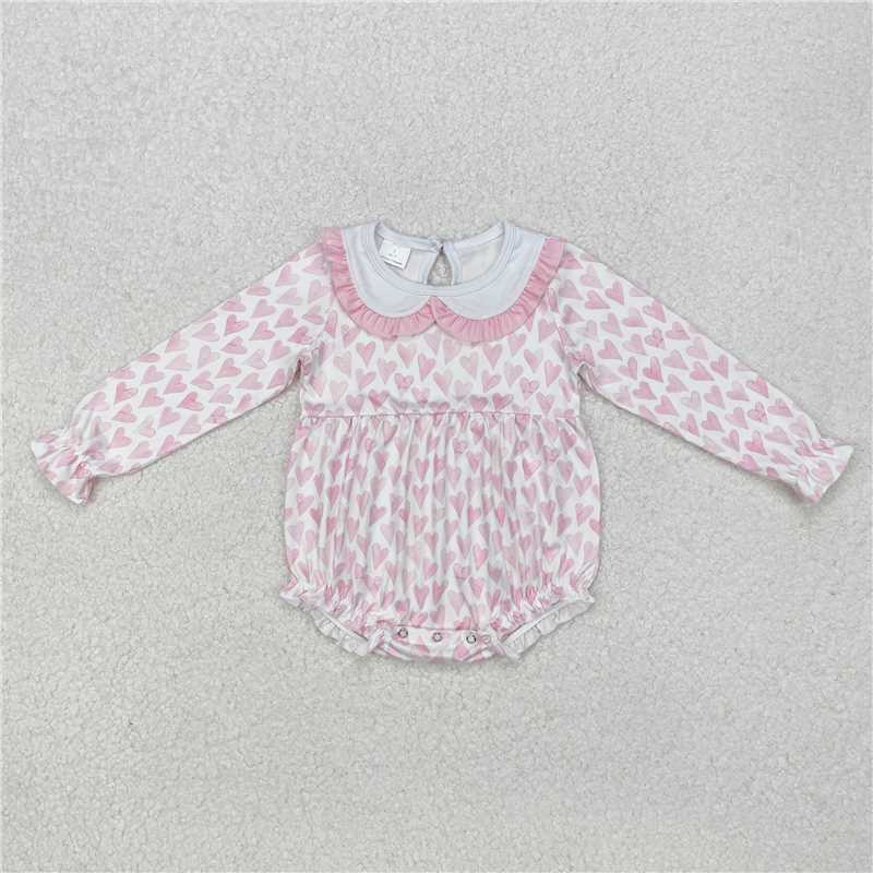 LR1899 Pink heart lace doll collar white long-sleeved jumpsuit