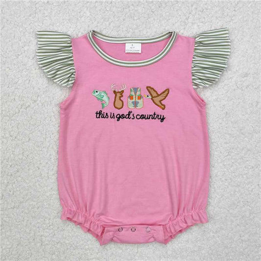 SR2264 Embroidered god's country fish deer vest duck pink striped vest jumpsuit