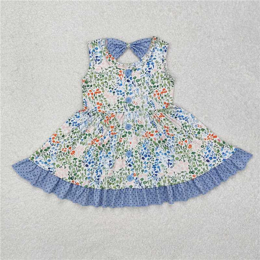 GSD1086 Flower floral polka dot blue lace sleeveless dress