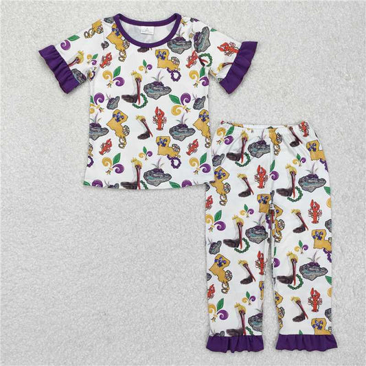 GSPO1921 Carnival animal lace purple and white short-sleeved trousers