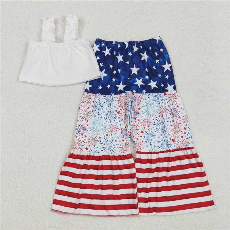 3.4GSPO1959 National Day white tank top star stripe fireworks trousers suit