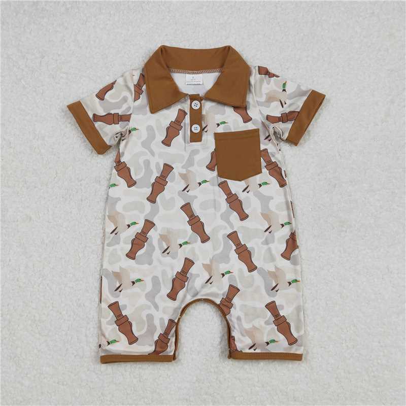3.18  SR2464 Duck Bottle Camouflage Brown Pocket Short Sleeve Bodysuit
