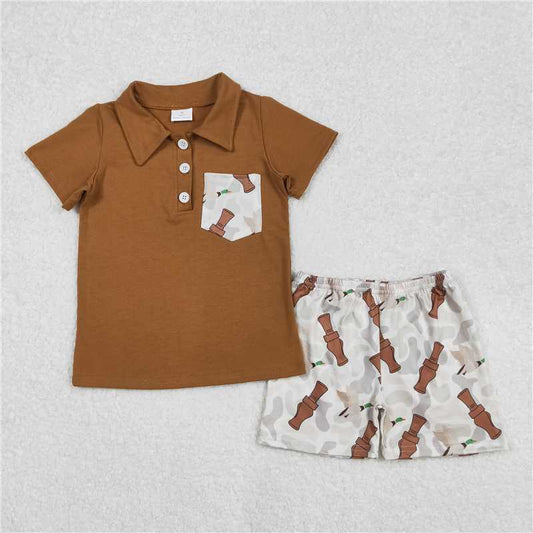 3.5BSSO1206 Duck bottle camouflage pocket brown short sleeve shorts set