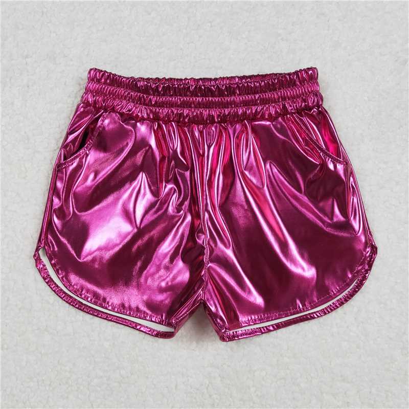 3.4 SS0414 Shiny leather rose red shorts