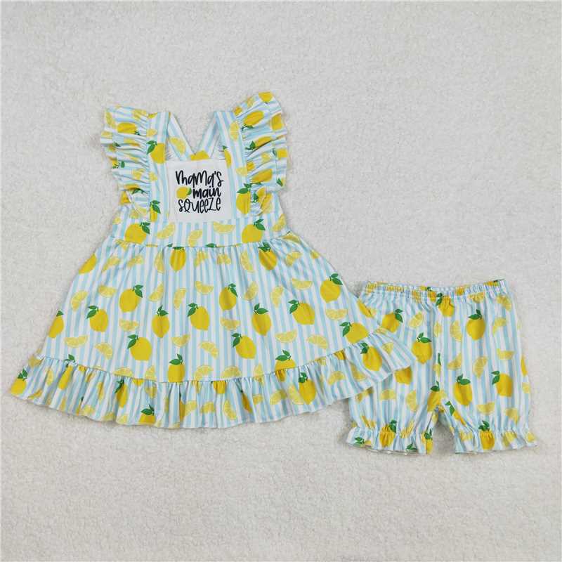 3.4 GSSO2026 mama's main squeeze letter lemon stripe lace sleeveless shorts set