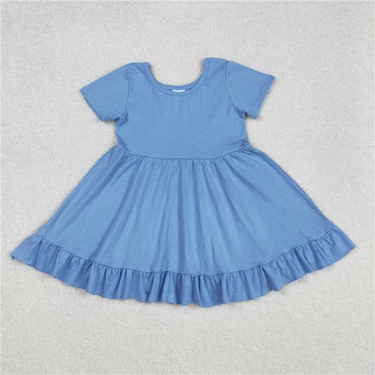 3.4GSD1915 Solid blue lace short-sleeved dress