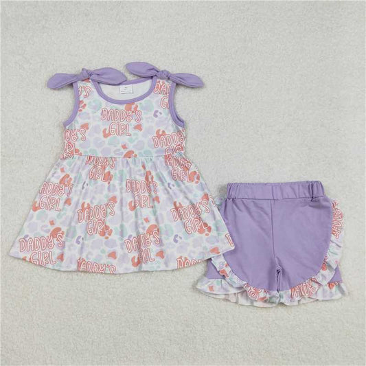 3.4 GSSO2010 daddy's girl leopard print purple pocket lace sleeveless shorts suit