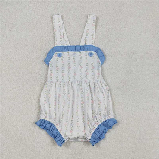 3.5 SR1478 Flower and leaf blue lace white vest jumpsuit
