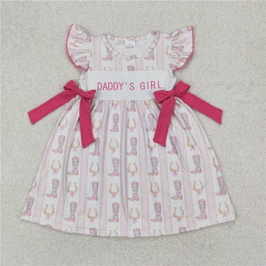 3.24  GSD2053 daddy's girl rose red bow boots striped flying sleeve dress