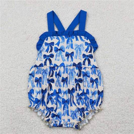 4.7 SR2919 Beige vest bodysuit with blue bow pattern and lace
